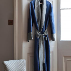 Hand-woven Silk Dressing Gown, Blue with Silver